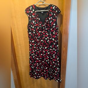 Glamour Black Midi Dress with Red & White Polka Dots